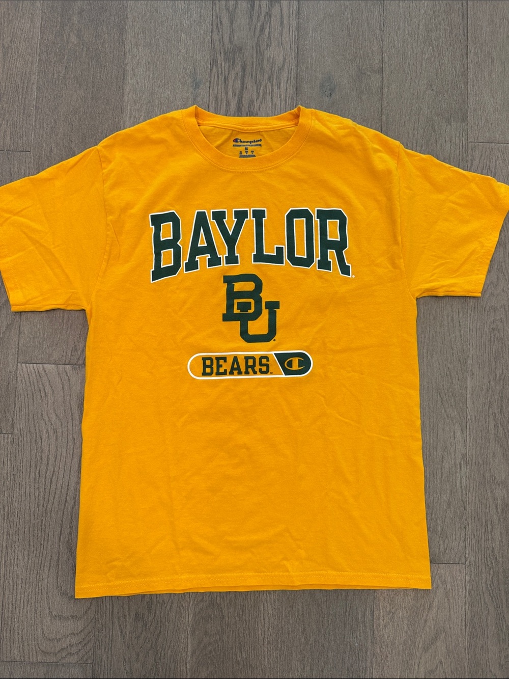 Baylor University Bears Champion Short‎ Sleeve Crew Neck Mens M Gold Green Shirt